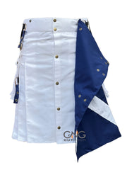 Men’s Modern Blue & White Tactical Utility Kilt with Cargo Pockets