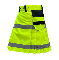 Men's Neon Green Reflective Utility Kilt High Visibility Workwear Highland Kilt