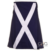Men's Scottish Navy Blue Utility Kilt White Cross Highland Modern Fashion Kilt
