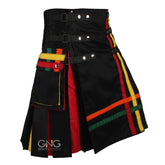 Men's Rainbow Pride Kilt | Black Scottish Utility Kilt with Multi-Color Stripes