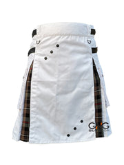 Men’s White Tartan Hybrid Utility Kilt | Scottish Pleated Modern Fashion Kilt