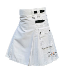 Men's Scottish Leather Strap White kilt Fashion Cotton Utility kilt Modern Kilt