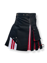 Men's Black Hybrid Utility Kilt with Red & White Stripes and Stars | 28" to 62"