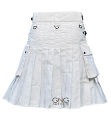 Men's Scottish Leather Strap White kilt Fashion Cotton Utility kilt Modern Kilt