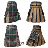 Men's Gothic Tartan Utility Kilt – Scottish Highland Front Apron Kilt with Cargo Pockets, Sizes 28-62