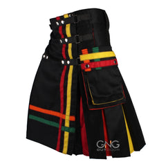 Men's Rainbow Pride Kilt | Black Scottish Utility Kilt with Multi-Color Stripes