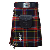 Men's Black Stewart Tartan Kilt 5 Yard – 5 Piece Scottish Highland Wedding Kilt Outfit Set