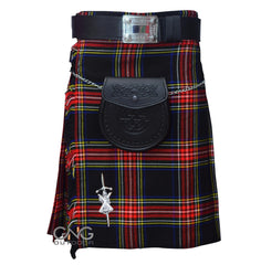 Men's Black Stewart Tartan Kilt 5 Yard – 5 Piece Scottish Highland Wedding Kilt Outfit Set