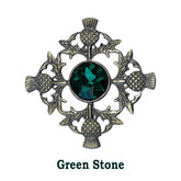 Men's Scottish Thistle Green Stone Brooch – Antique Finish Highland Fly Plaid Kilt Pin
