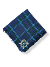 Men's Spirit of Scotland Tartan Fly Plaid with Antique Thistle Blue Stone Brooch