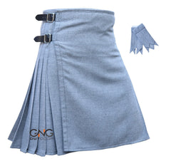 Men's Traditional Scottish 8-Yard Kilt Light Grey Herringbone Tweed Formal Kilt
