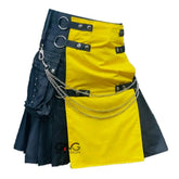 Men's Black & Yellow Utility Kilt Scottish Highland Modern Fashion Kilt