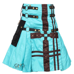 Men's Scottish Aqua Utility Kilt | Brown Cross Strap & Black Nylon Hybrid Sports Kilt