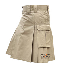 Men’s Khaki Tactical Utility Kilt Scottish Ripstop Cotton Cargo Kilt