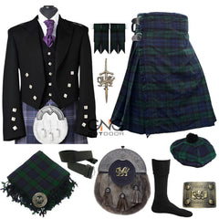 Men's Traditional Scottish Kilt Set | Prince Charlie Jacket, Vest & Tartan Outfit
