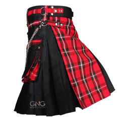 Men's Scottish Macgregor Tartan Front Apron Utility Kilt | Black Gothic Hybrid