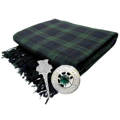 Men's Black Watch Tartan Fly Plaid Set – Scottish Kilt Accessories with Brooch & Plaid Pin
