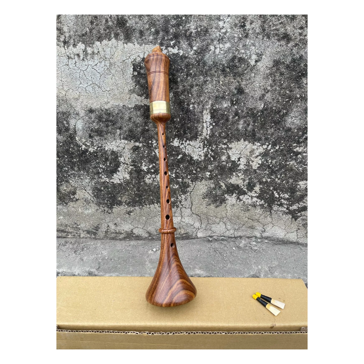 Handmade Rosewood RAUSCHPFEIFE Small Wooden Shawm Instrument with Two Reed