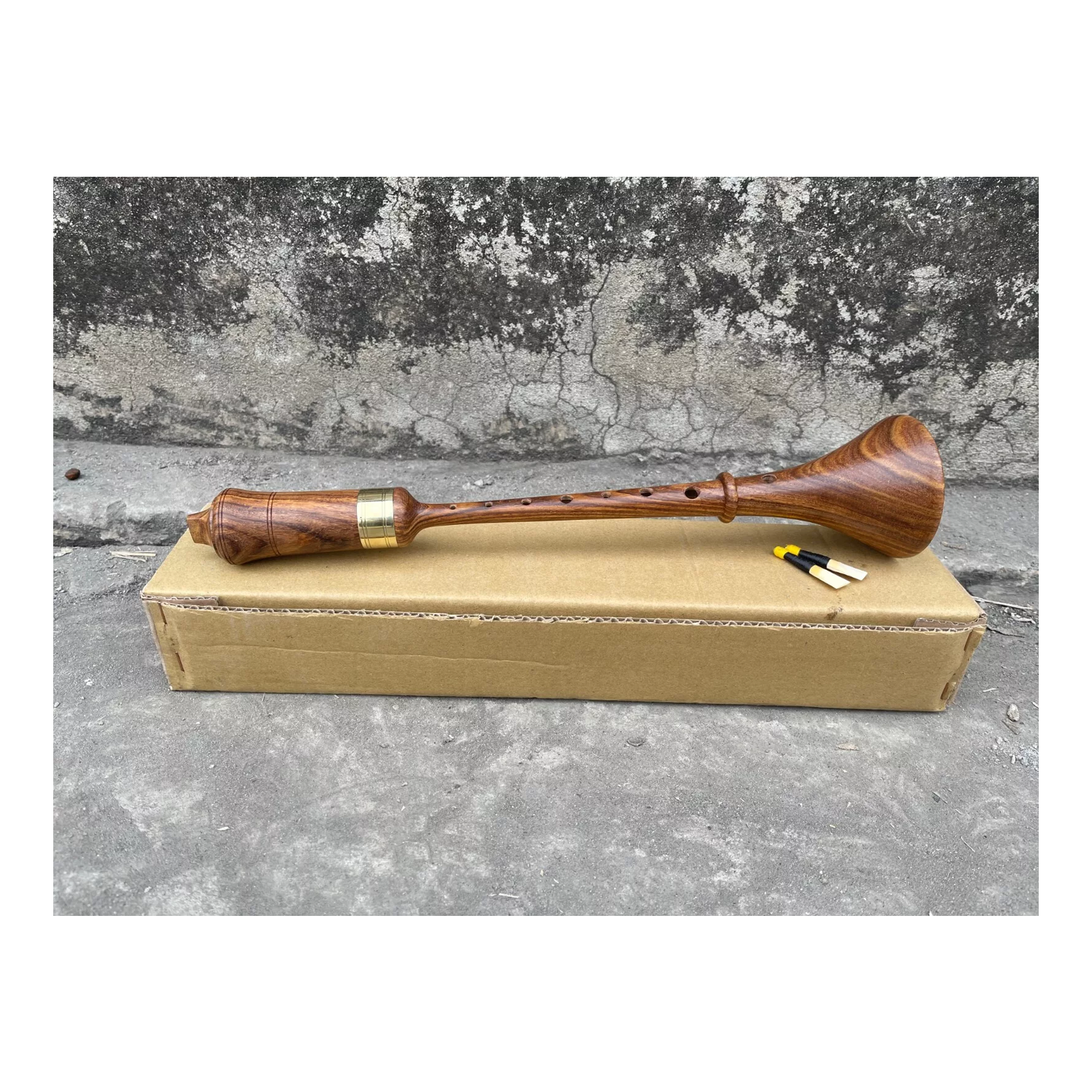 Handmade Rosewood RAUSCHPFEIFE Small Wooden Shawm Instrument with Two Reed