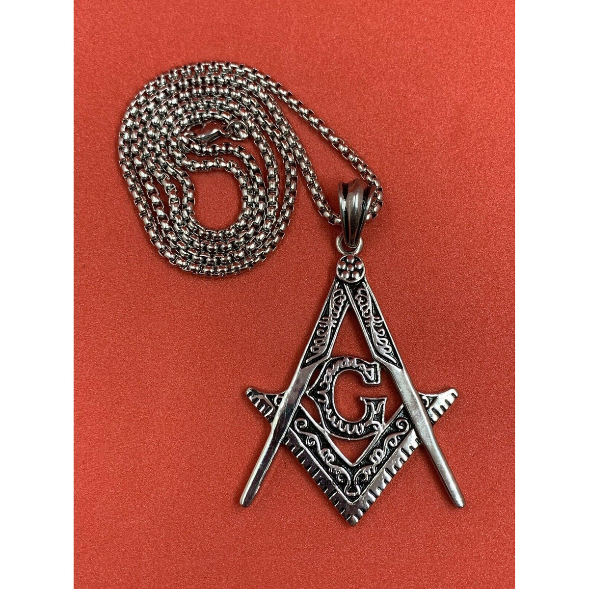 Freemasonry G Symbol Stainless Steel Necklace Masonic Square And Compass Pendant