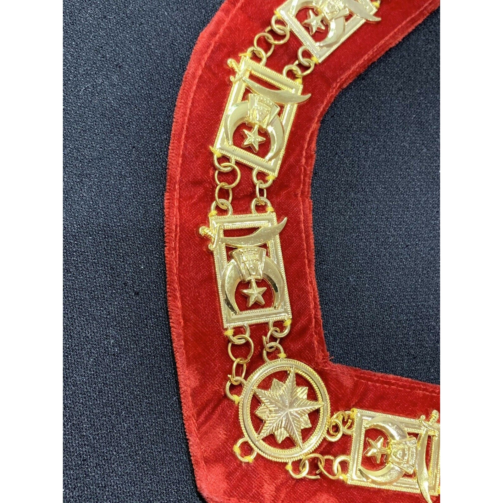 Masonic Regalia Shriners Dress Collar On Red Velvet Gold Metal Chain Collar
