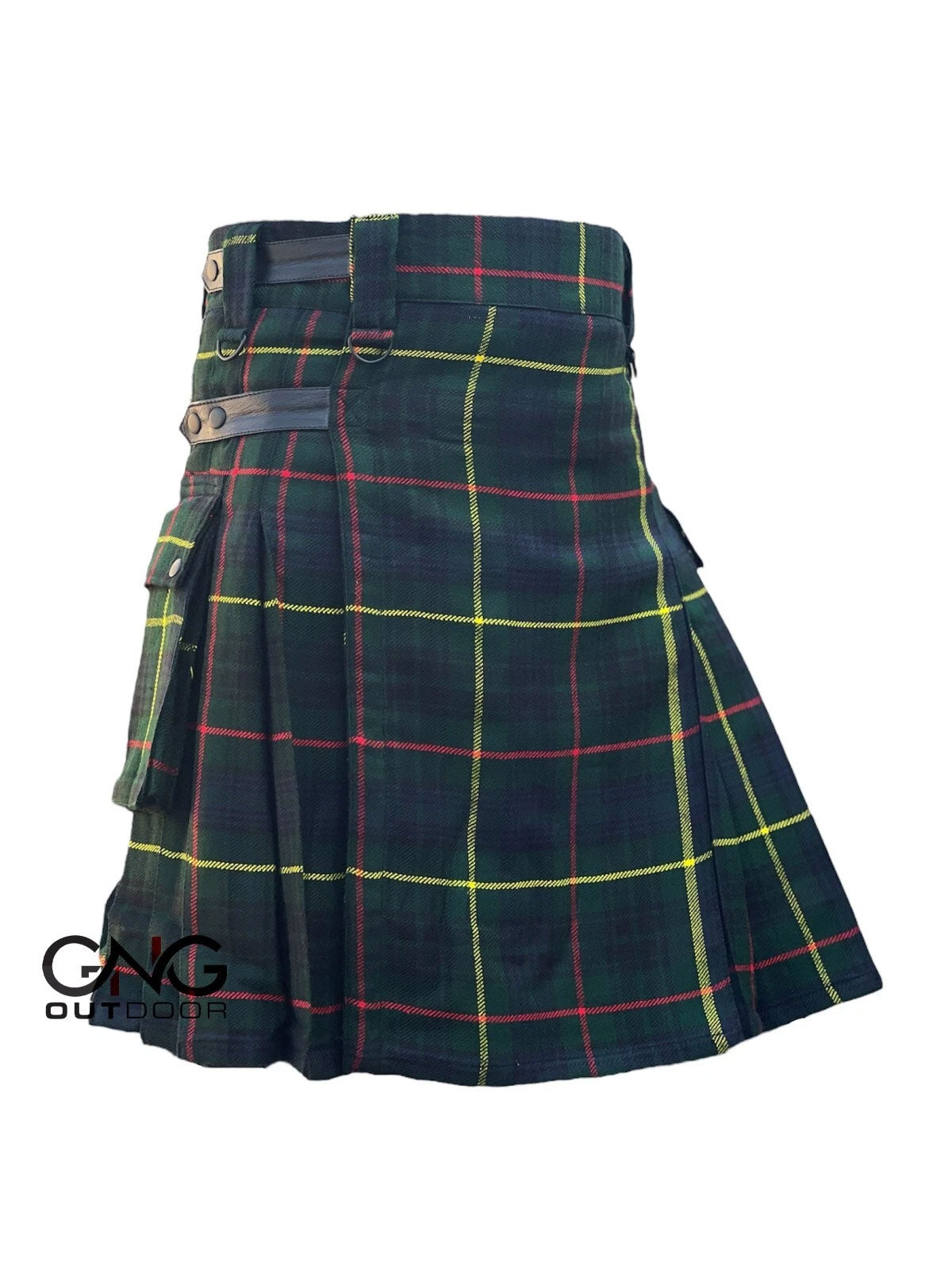Scottish Men's Tartan Utility Leather Strap Kilt Hunting Stewart Tartan Kilt