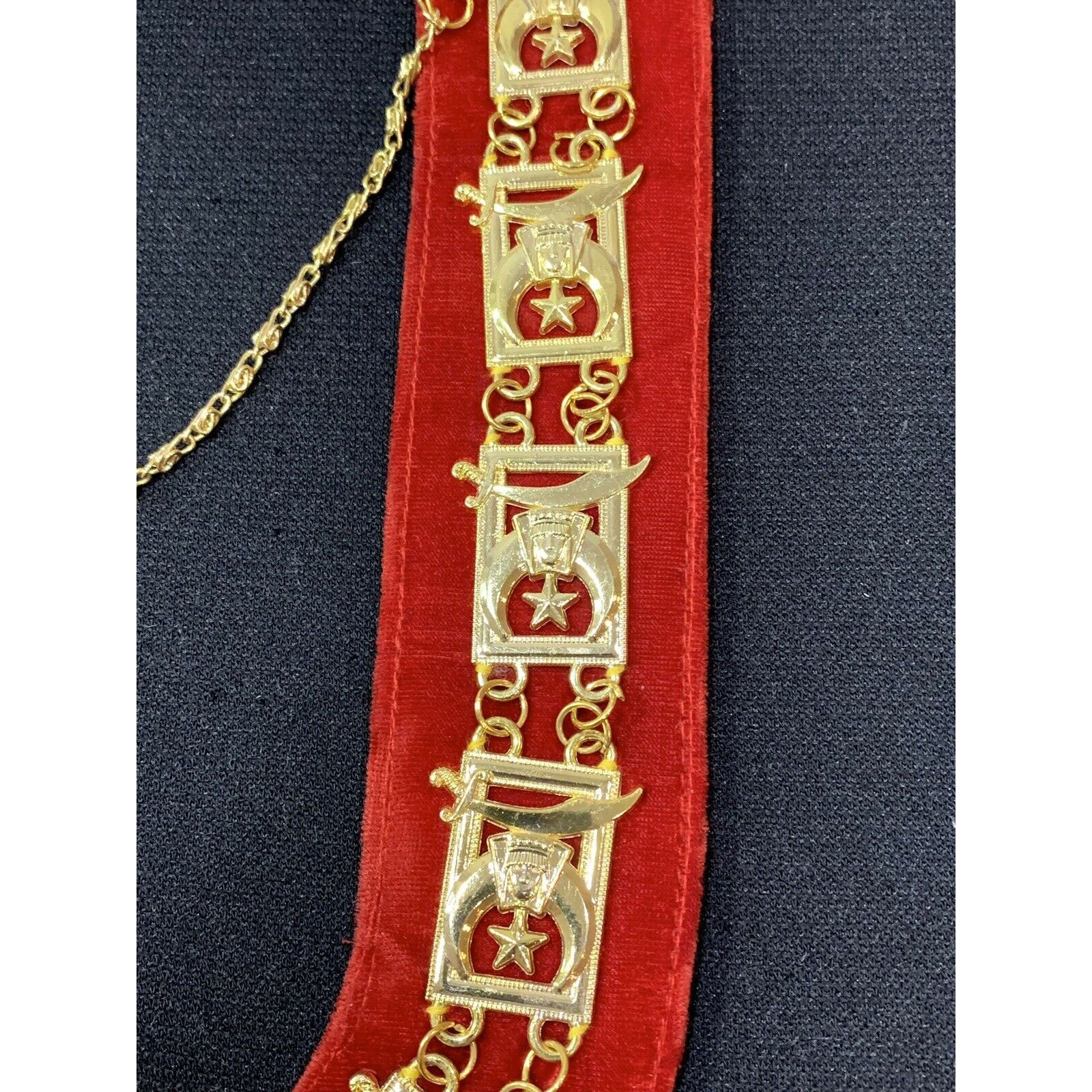 Masonic Regalia Shriners Dress Collar On Red Velvet Gold Metal Chain Collar