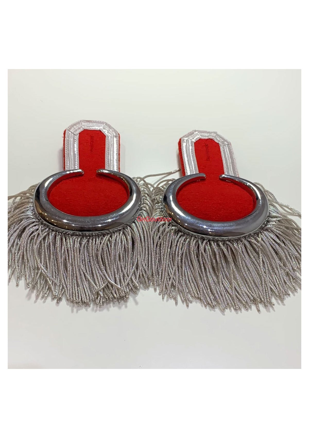 Gold Moon Shoulder Epaulettes On Red Silver Fringe Marching Band Epaulettes