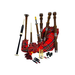 Scottish Brown Bagpipe Royal Stewart Silver Mounts Rosewood Highland Bagpipe