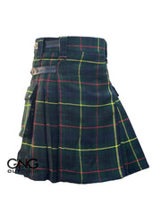 Scottish Men's Tartan Utility Leather Strap Kilt Hunting Stewart Tartan Kilt