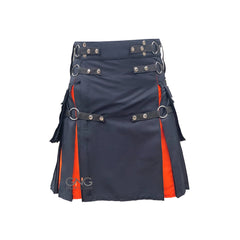 Men's Black Rainbow Hybrid Custom Color Inner Pleats Pride Utility Kilt Skirt