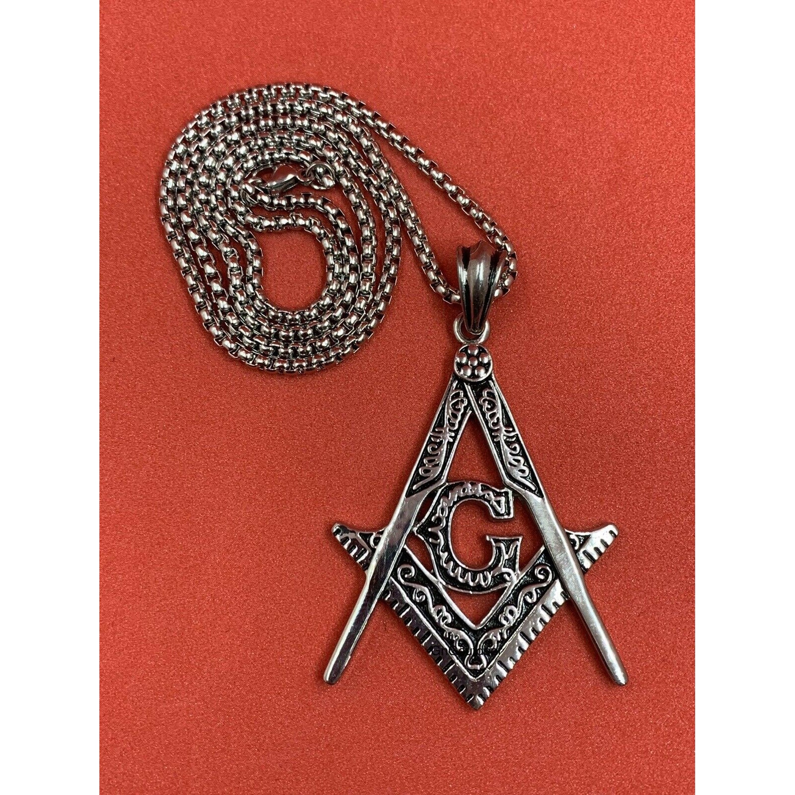 Freemasonry G Symbol Stainless Steel Necklace Masonic Square And Compass Pendant