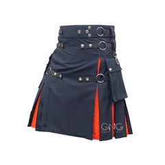 Men's Black Rainbow Hybrid Custom Color Inner Pleats Pride Utility Kilt Skirt