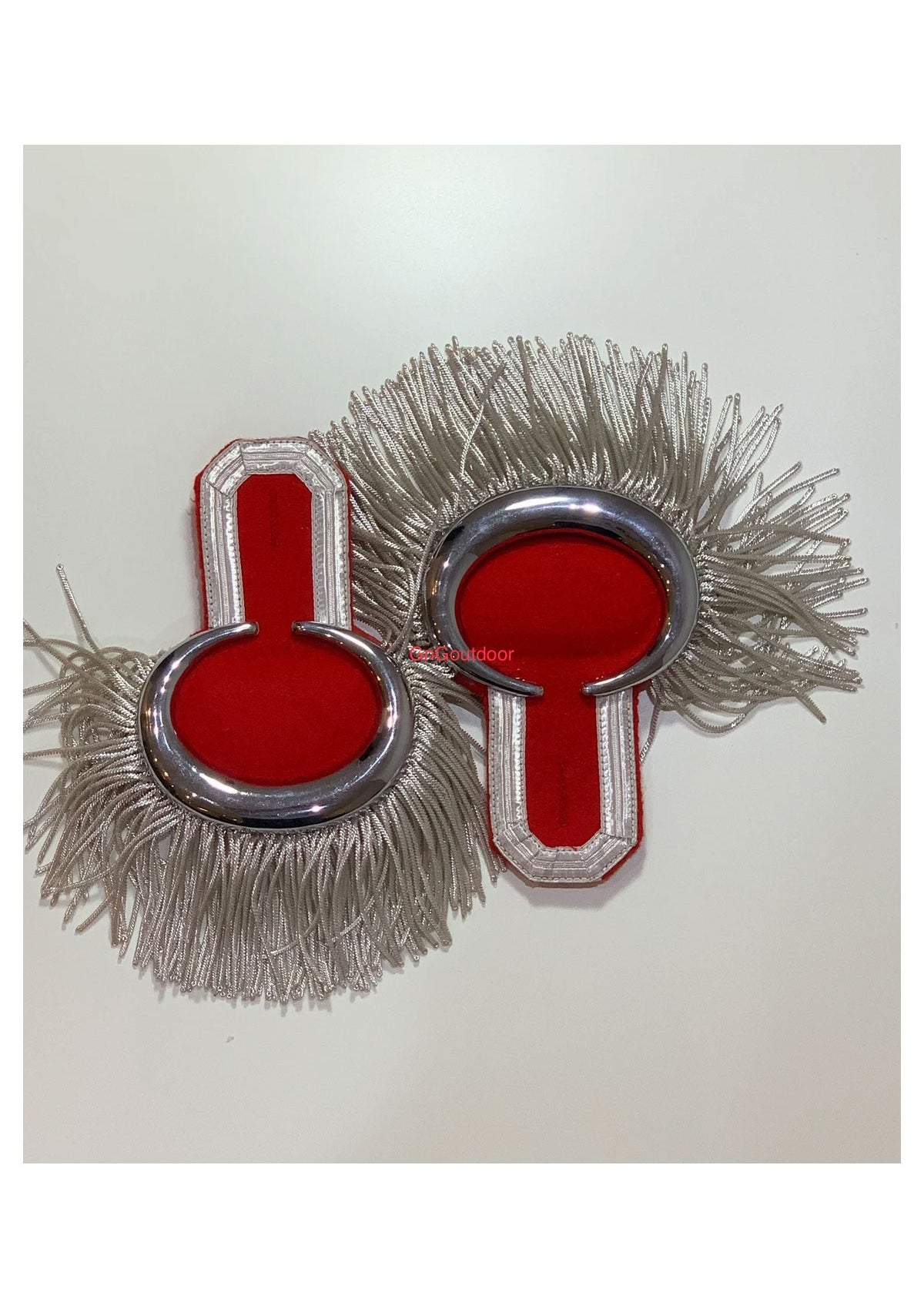 Gold Moon Shoulder Epaulettes On Red Silver Fringe Marching Band Epaulettes