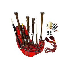 Scottish Brown Bagpipe Royal Stewart Silver Mounts Rosewood Highland Bagpipe