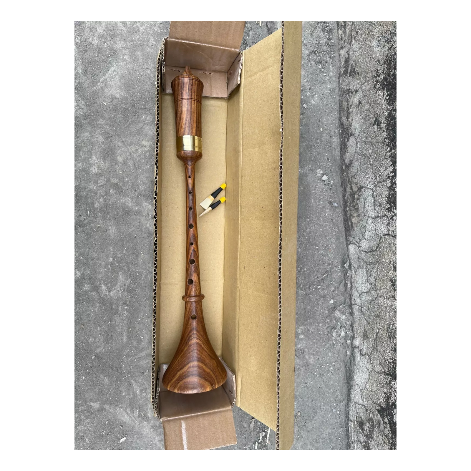 Handmade Rosewood RAUSCHPFEIFE Small Wooden Shawm Instrument with Two Reed