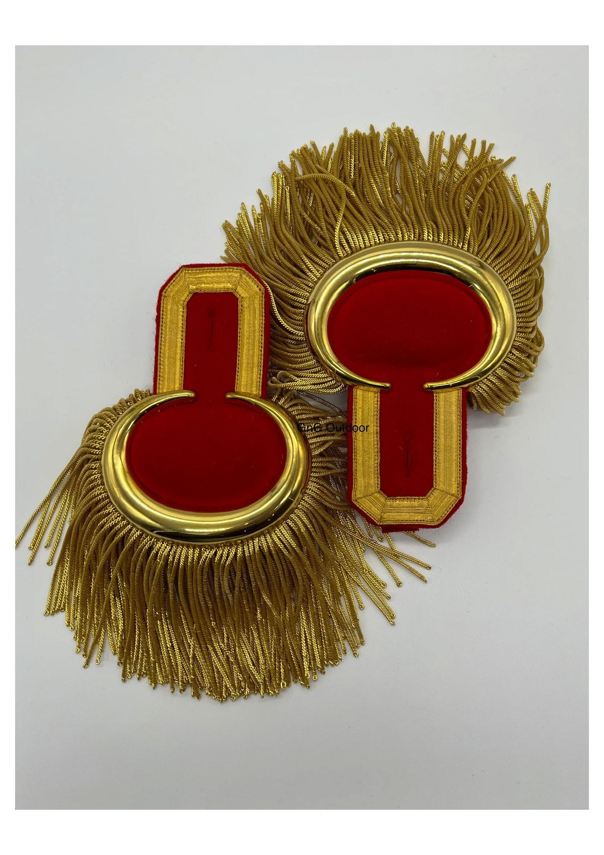 Gold Moon Shoulder Epaulettes On Red Silver Fringe Marching Band Epaulettes