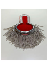 Silver Moon Shoulder Epaulettes On Red Silver Fringe Marching Band Epaulettes