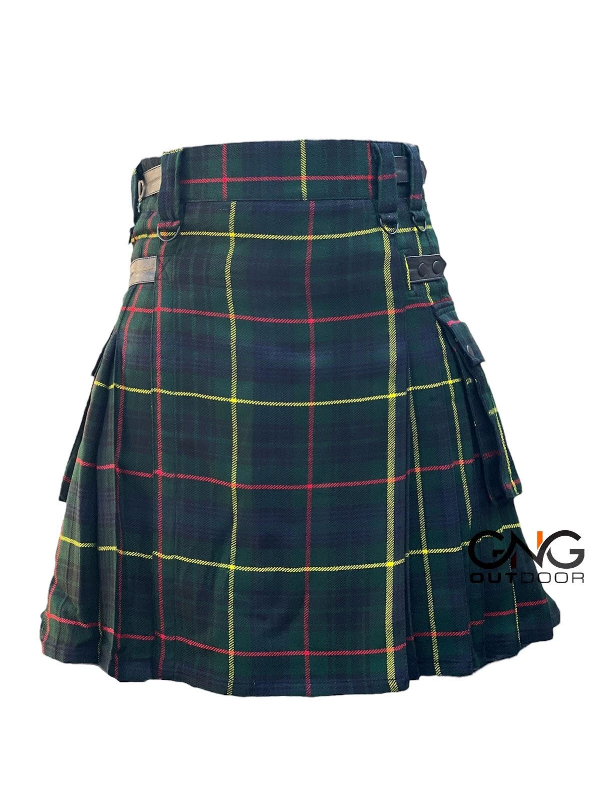Scottish Men's Tartan Utility Leather Strap Kilt Hunting Stewart Tartan Kilt