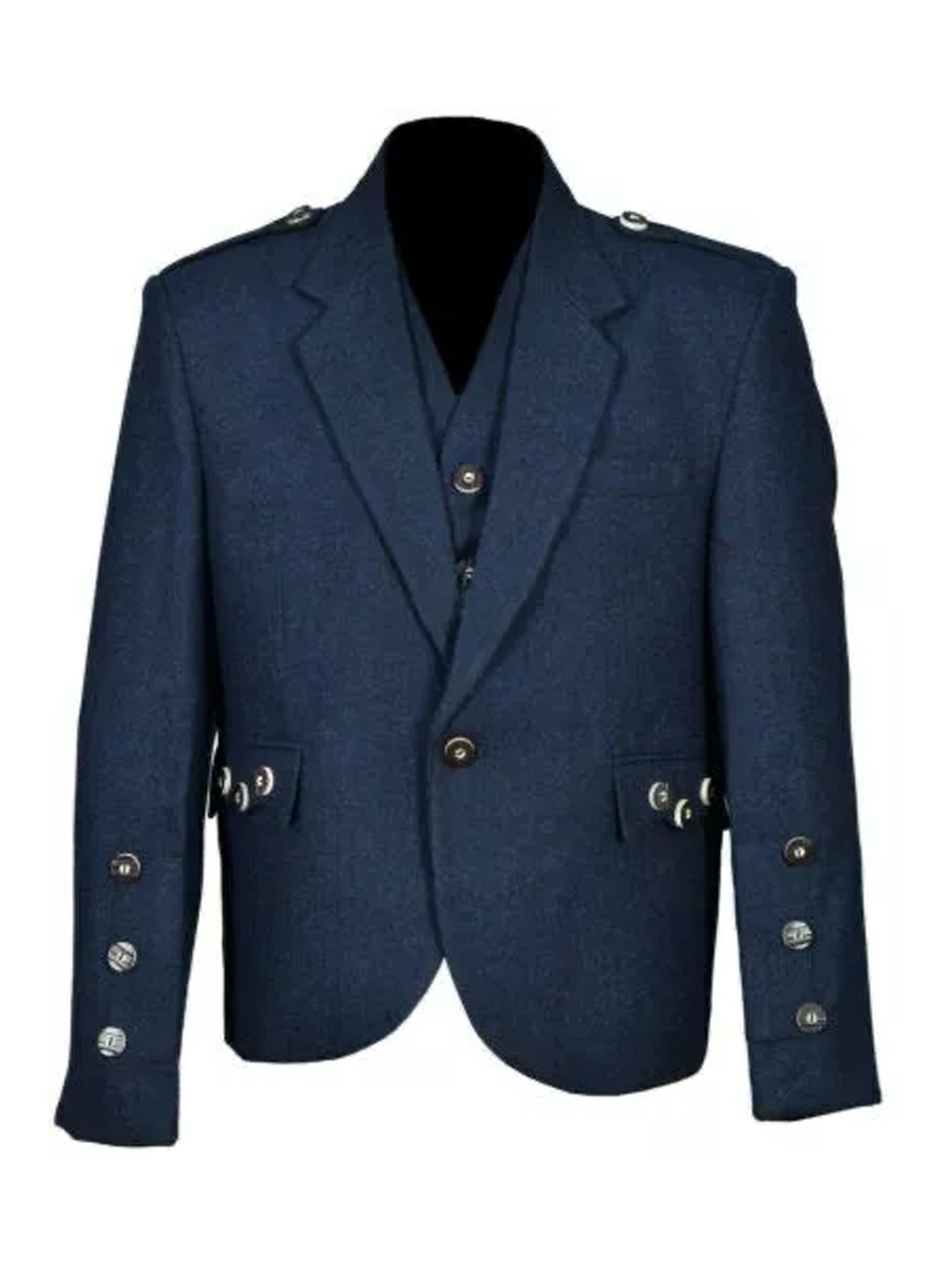 Men's Scottish Blue Wool Argyle Style Jacket 5 Button Vest Kilt wedding Jacket