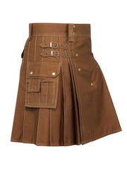 Men's Scottish Brown Utility kilt is made of Cotton