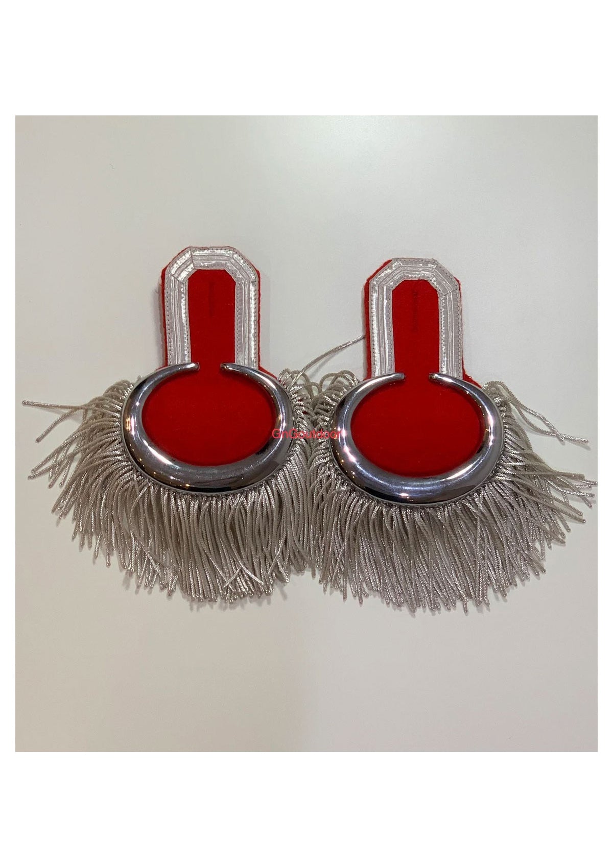 Gold Moon Shoulder Epaulettes On Red Silver Fringe Marching Band Epaulettes