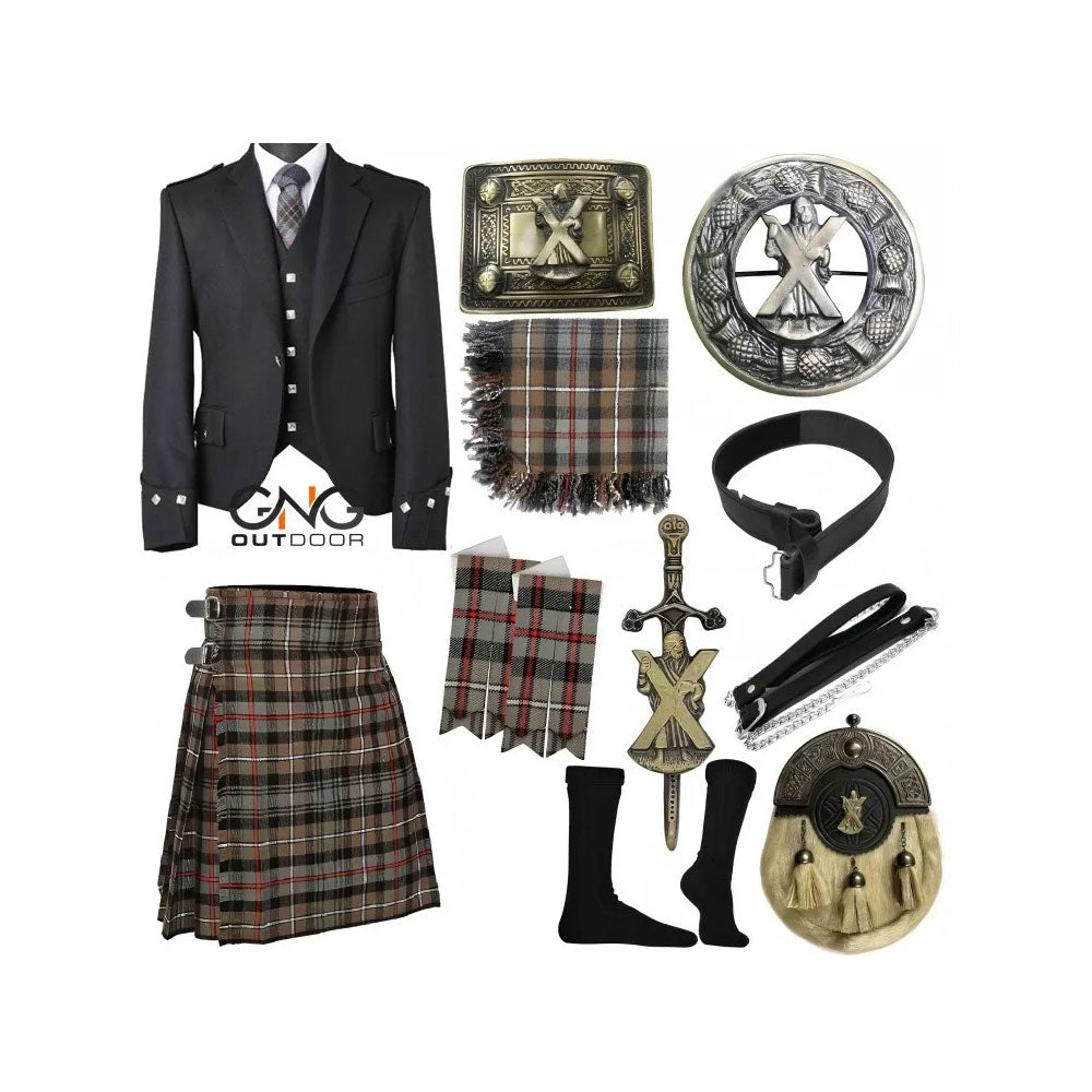 Men's Scottish Argyle Jacket Wedding Kilt Outfit Jacket 10 Pieces Kilt Outfit