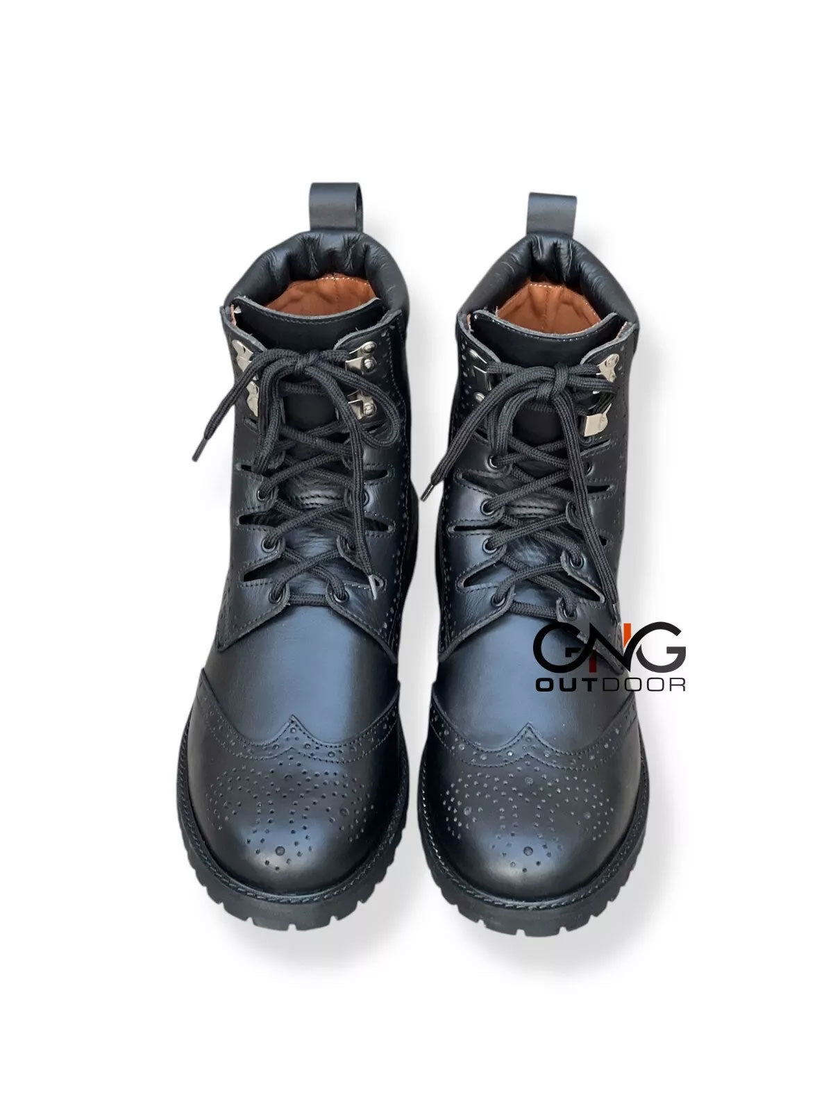 Scottish Men's Handmade Black Leather Ghillie Brogues Kilt Boots