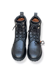 Scottish Men's Handmade Black Leather Ghillie Brogues Kilt Boots