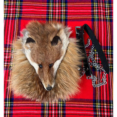 Men's Scottish Fox Face Fur Leather Kilt Sporran With Chain Belt