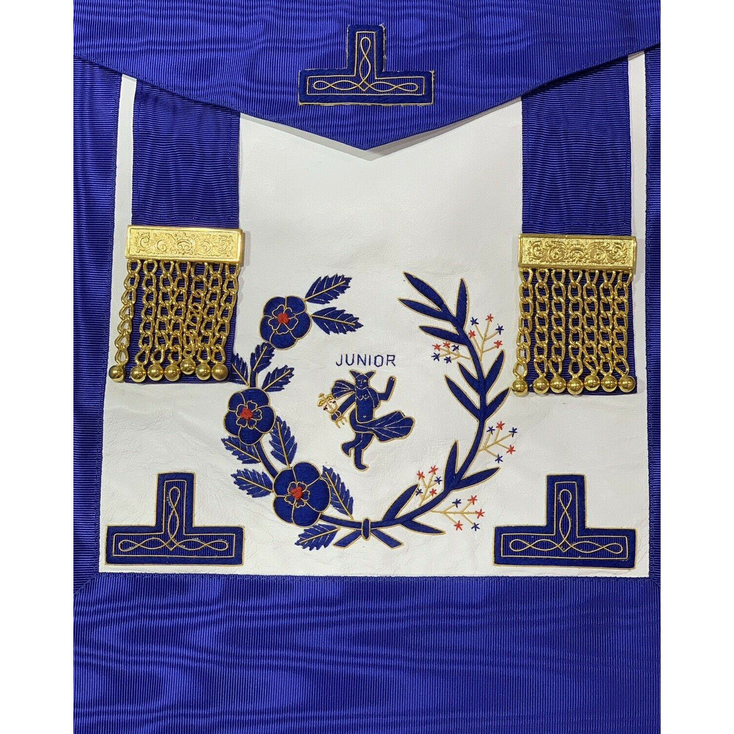 Masonic Craft Grand rank Undress Apron & Collar with Badge Lambskin Junior Apron