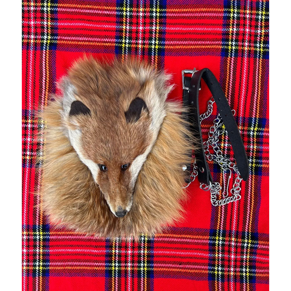 Men's Scottish Fox Face Fur Leather Kilt Sporran With Chain Belt