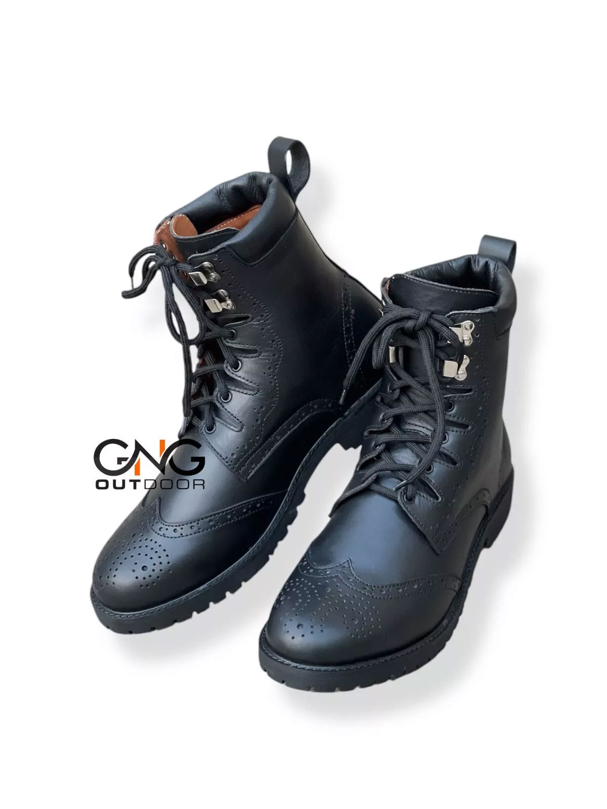 Scottish Men's Handmade Black Leather Ghillie Brogues Kilt Boots