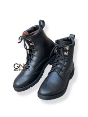 Scottish Men's Handmade Black Leather Ghillie Brogues Kilt Boots